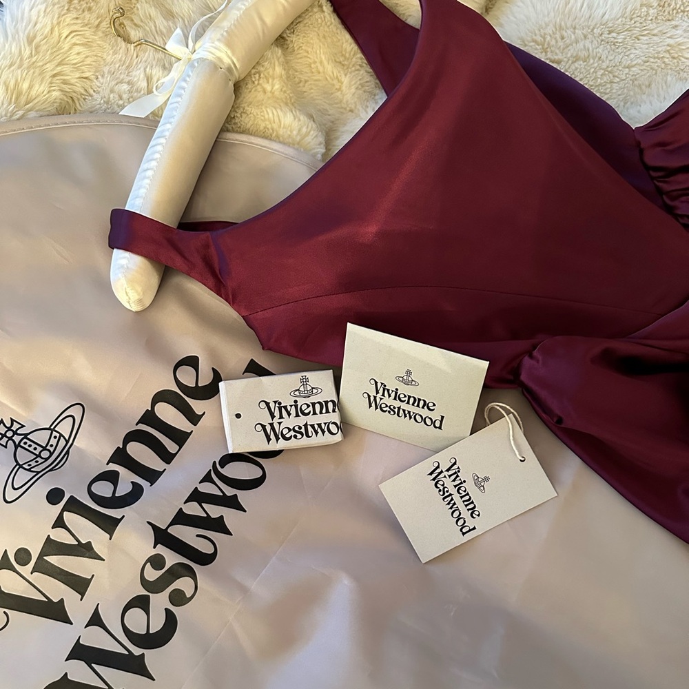 Vivienne Westwood Off-Shoulder Plum Satin Evening Gown - Picture 11 of 14